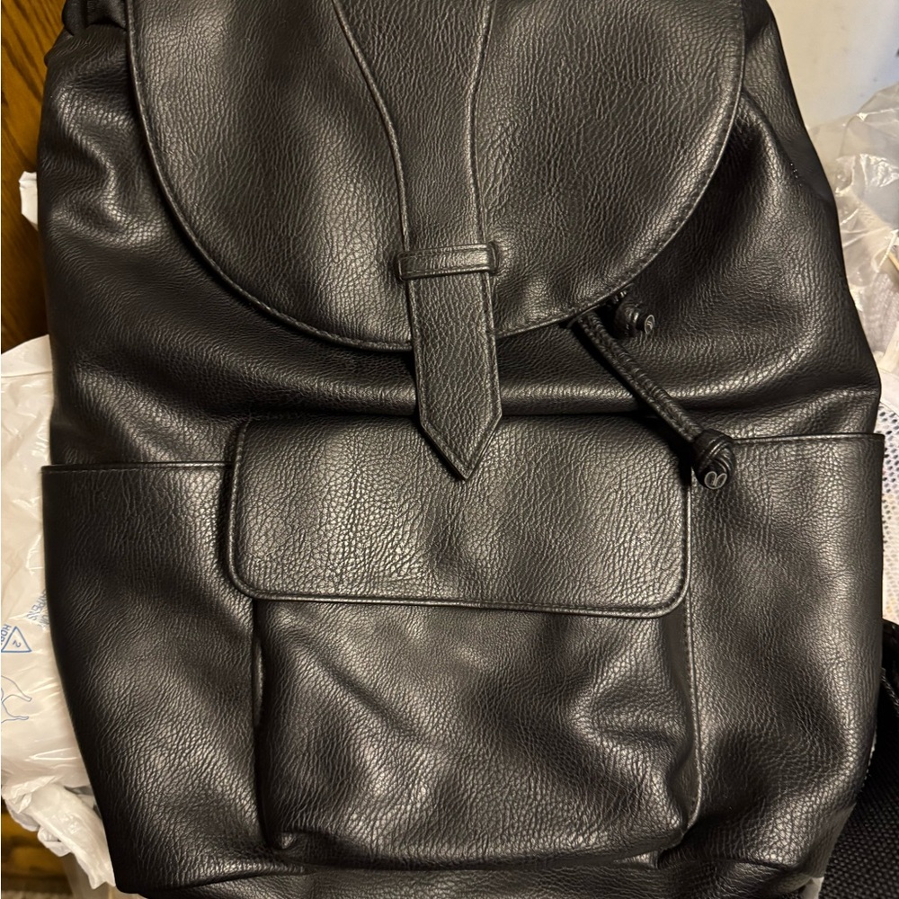 Black Leather Men's Backpack